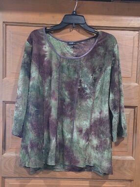 Sami & Jo Green and Brown Floral Scoop-Neck Blouse